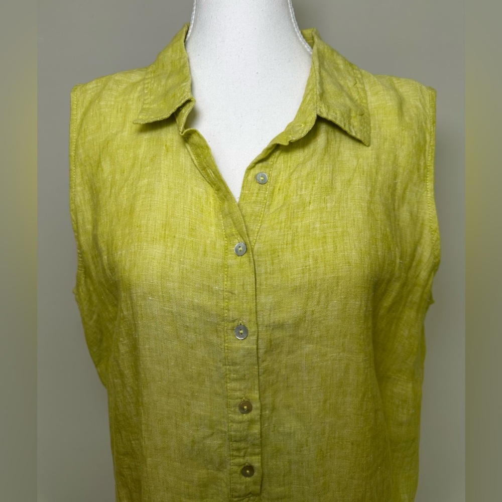 Tahari 100% Linen Sleeveless Shirt Dress Lime Green Plus Size Summer Spring 1X - Picture 4 of 9